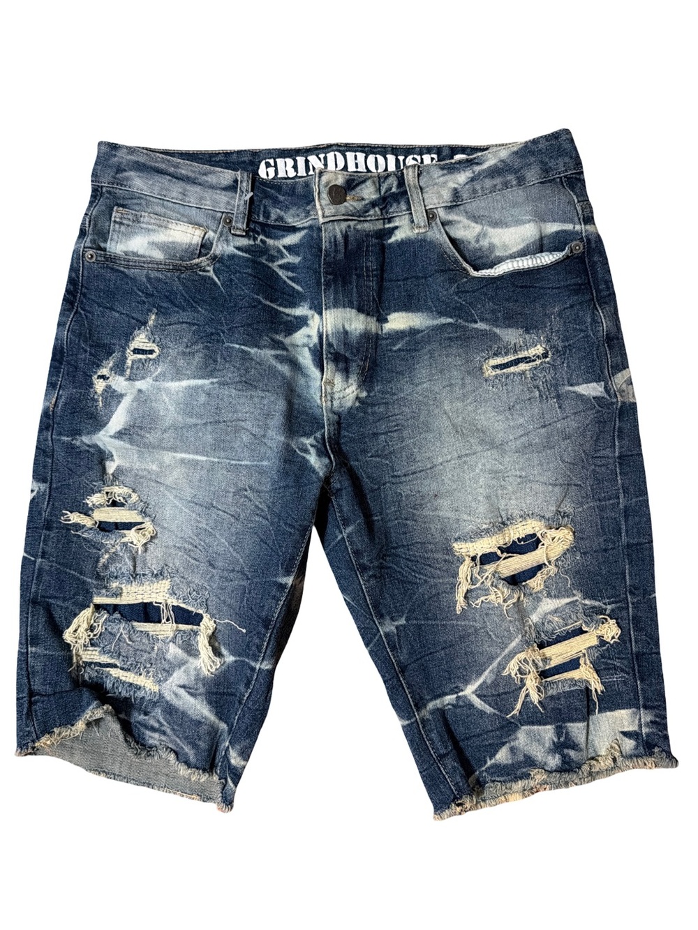 Grindhouse Men's Dark Blue Denim Distressed Jean Shorts